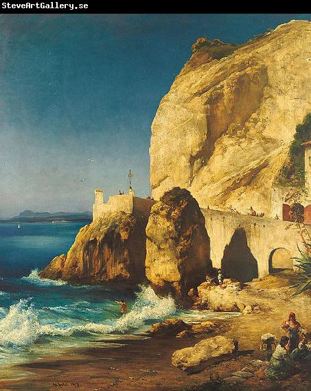Albert Hertel Piece on the shores of Capri with people